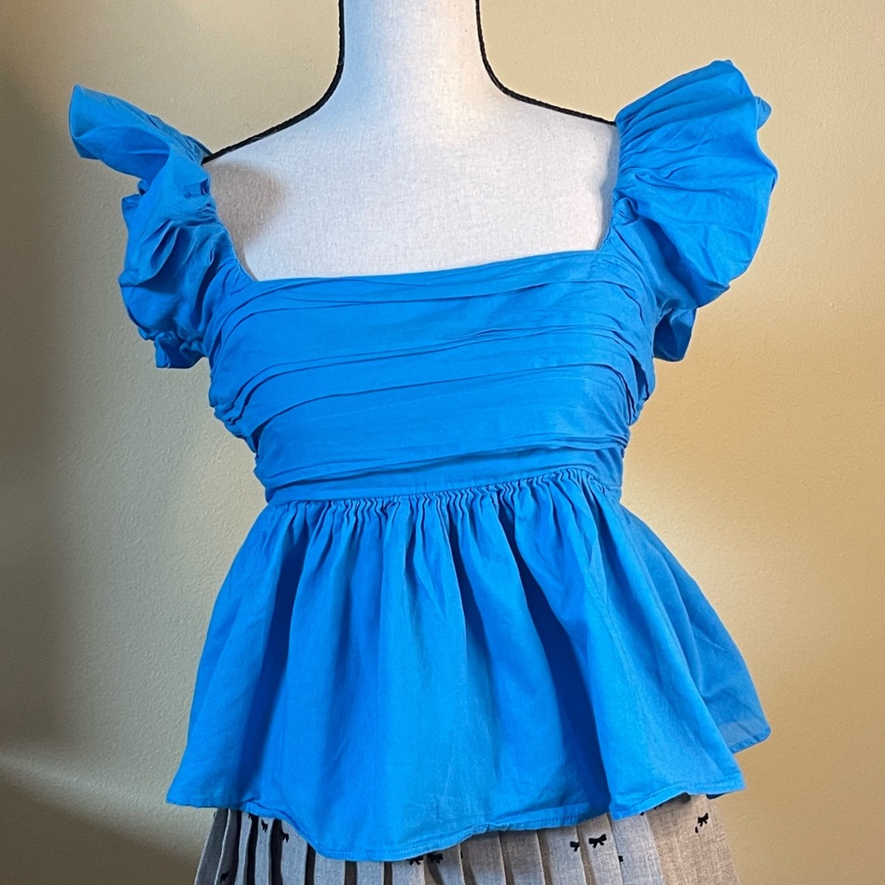 Abercrombie & Fitch Bright Blue Ruffle Blouse